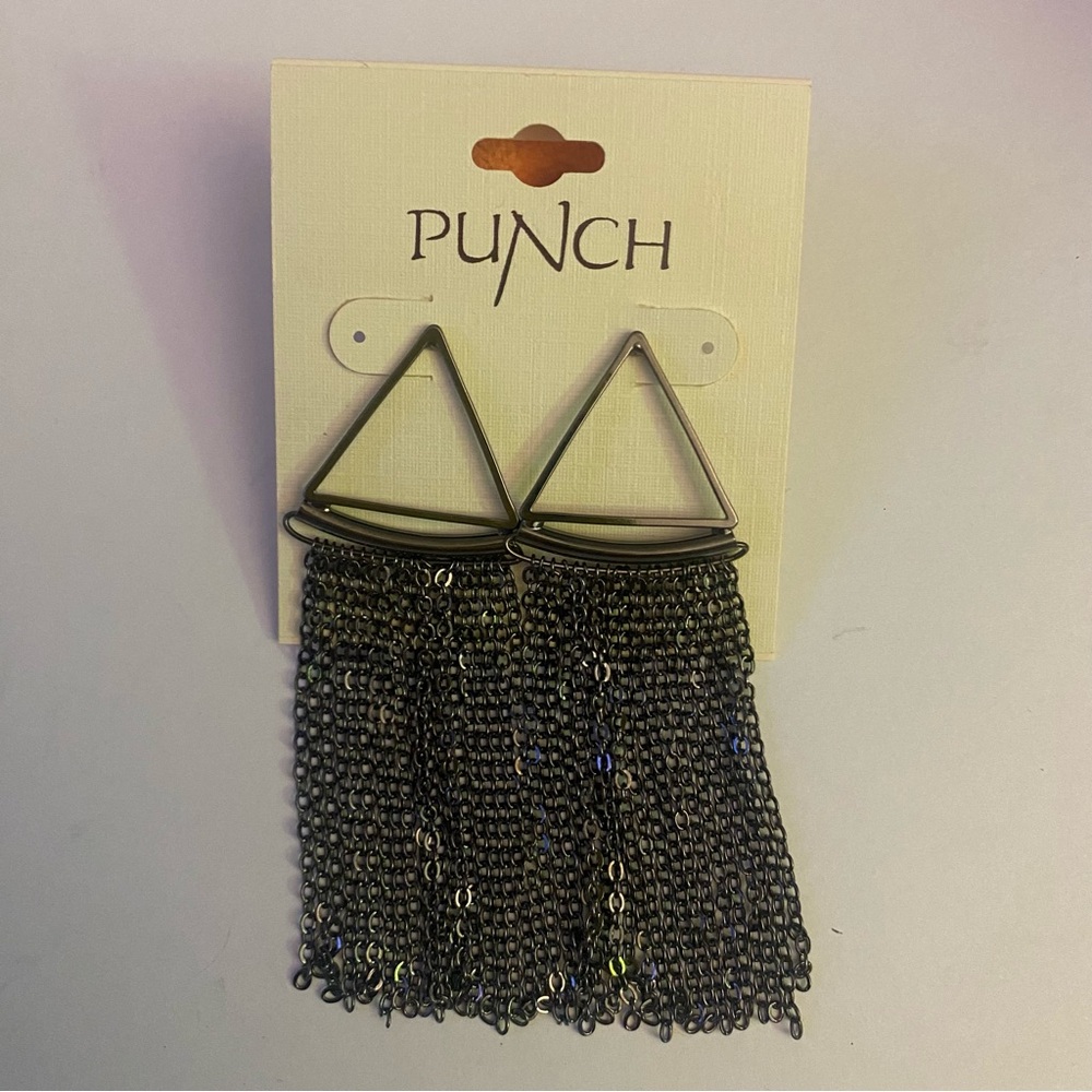 Punch Silver Triangle Chain Earrings NWT